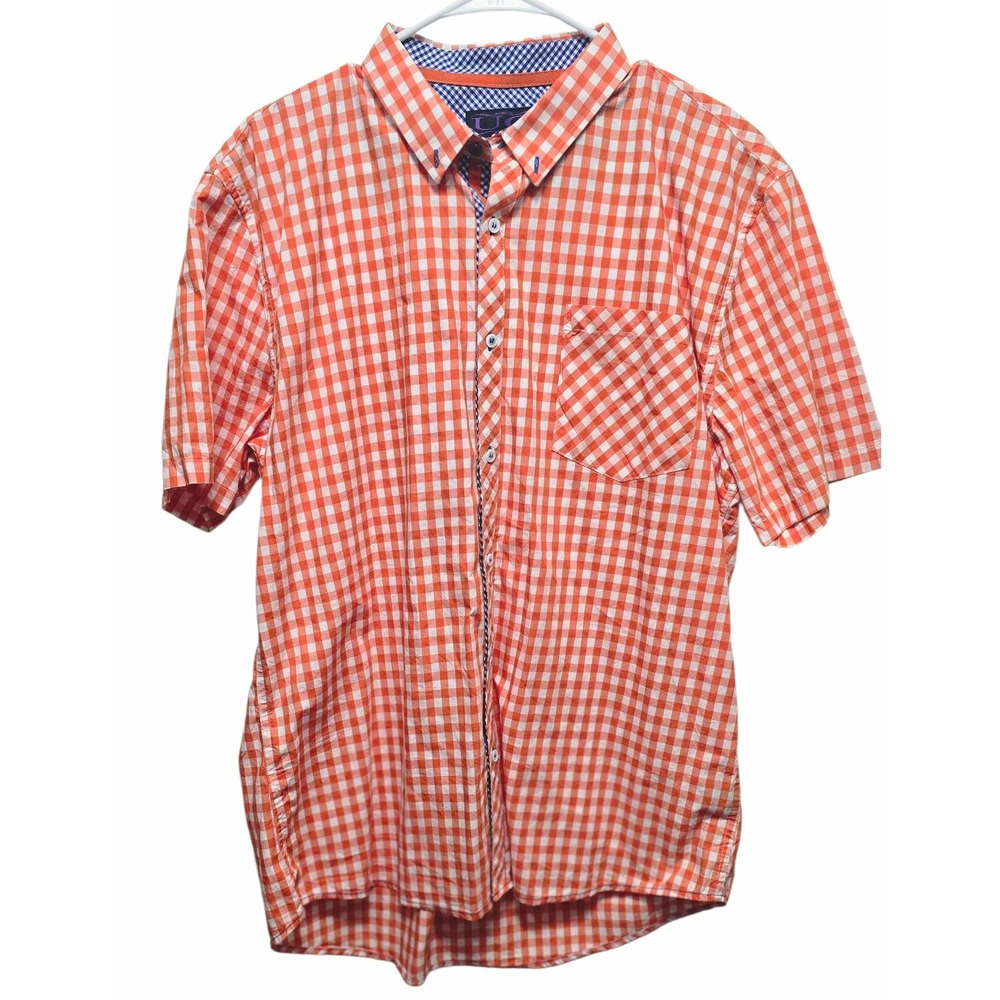 UG Purple Label XXL Orange‎ Gingham Check Short Sleeve Button Down Shirt